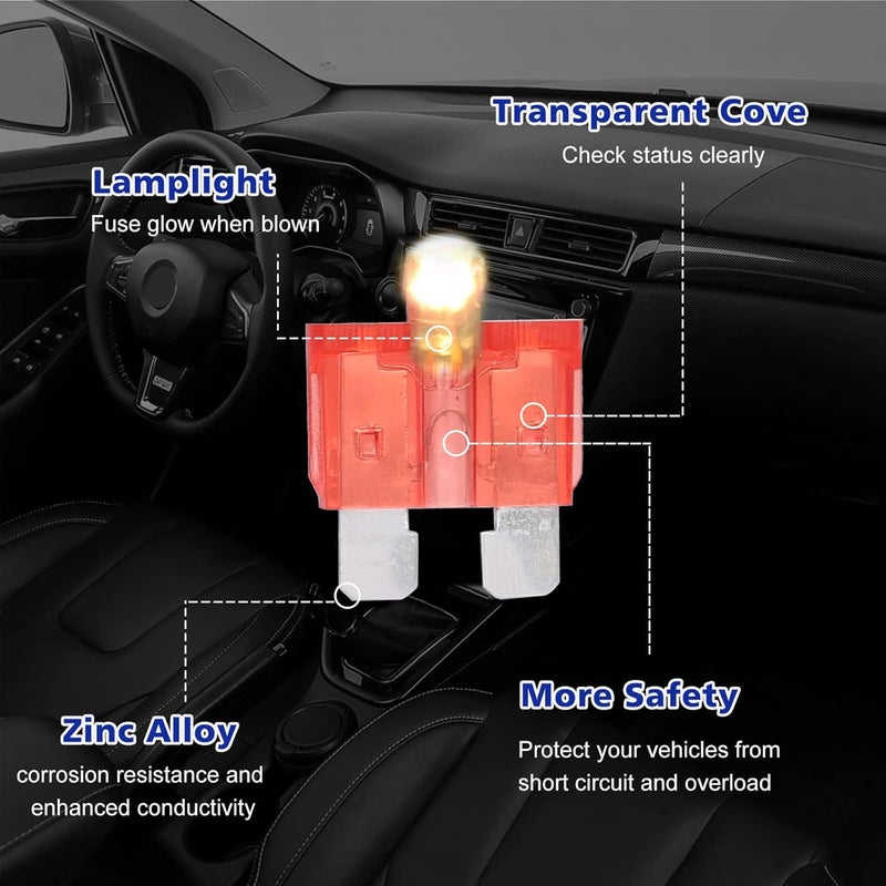 BUSY-CORNER 50 Piece Glow Fuse Standard Blade Automotive Fuse - Easy Identification, Smart Auto Glow When Blown - Image 4